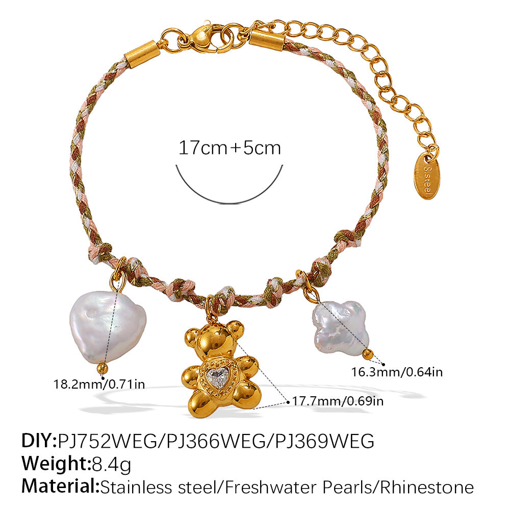 Wholesale  Retro Seaside Style DIY Freshwater Pearl Pendant Bracelet Stainless Steel Plated 18K Gold Ceramic Pendant Necklace for Women
