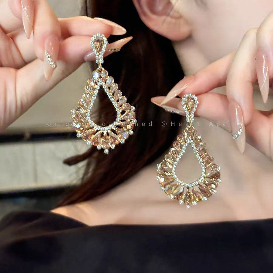 Wholesale Alloy Electroplated Hollow Zircon Stud Earrings Geometric Design Party Jewelry Gift for Women