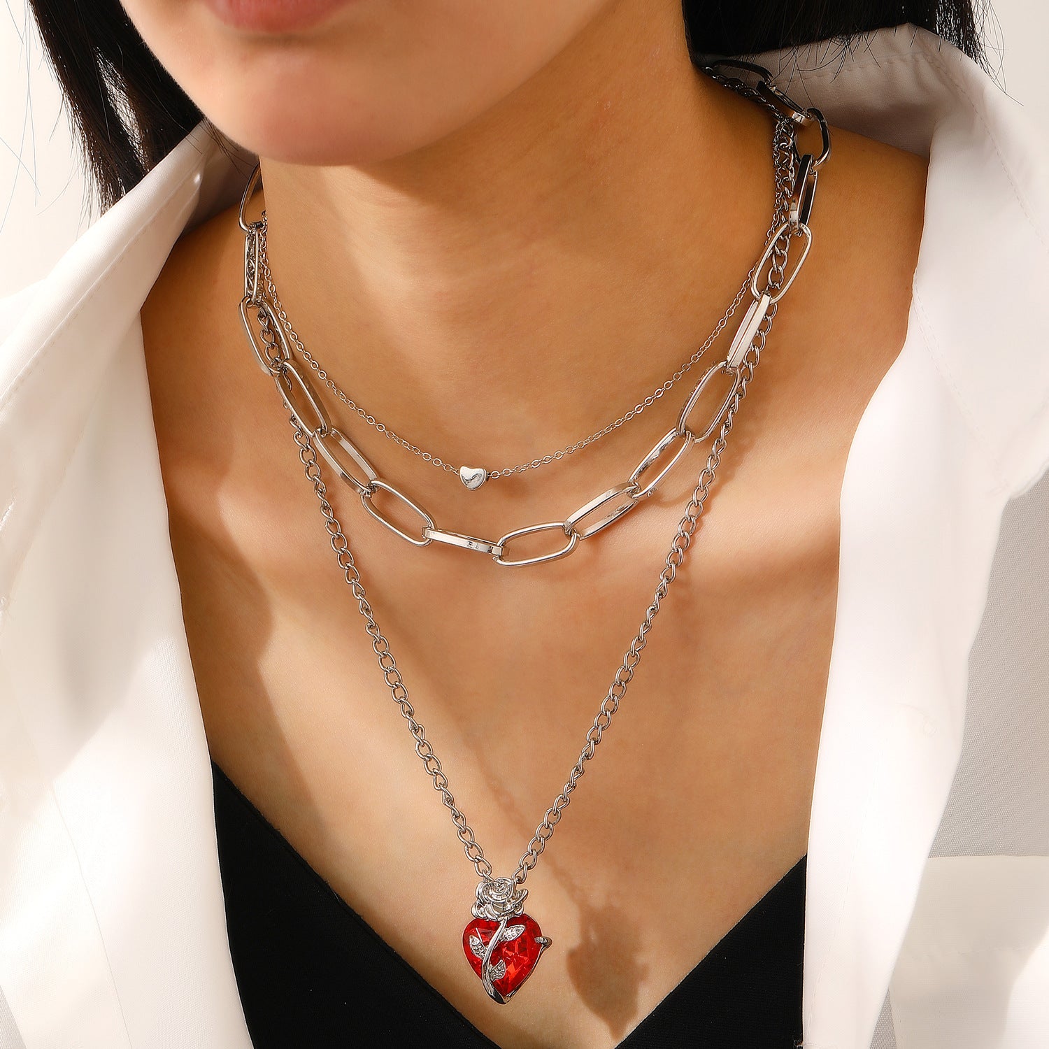 Wholesale Love Rose Necklace  Flower Heart-shaped Clavicle Chain