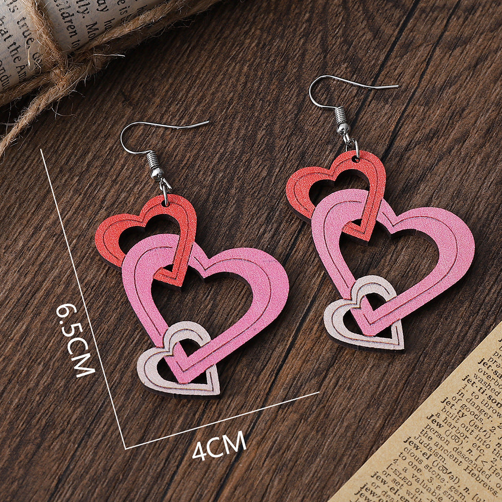 Wholesale Valentine's Day Gradient Hollow Love String Earrings Wood Earrings ACC-ES-ChuLian095