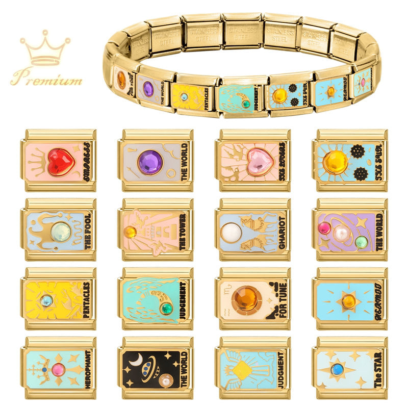 Wholesale Stainless Steel DIY Modular Bracelet – Light Luxury Tarot Card Design,  Electroplated Finish,  Fashion Jewelry Accessory