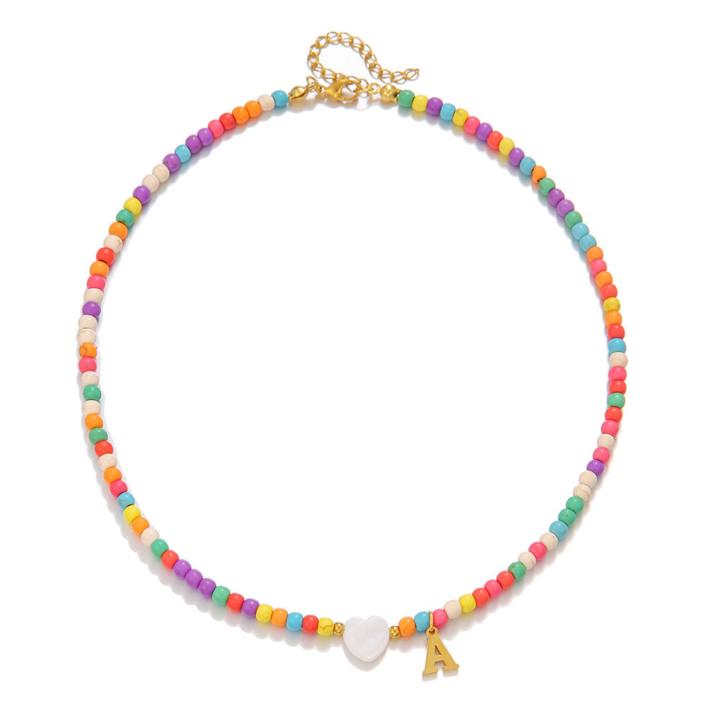 Wholesale stainless steel letter necklace mixed color turquoise shell love necklace