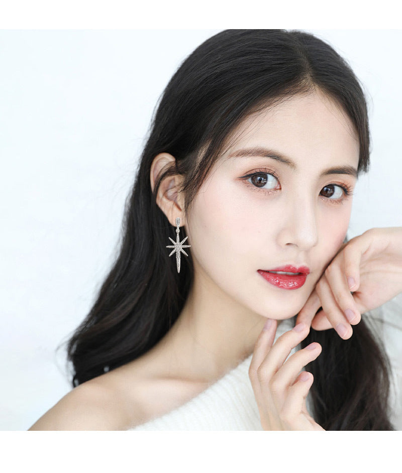 Wholesale S925 silver needle shooting star eight-pointed star earrings