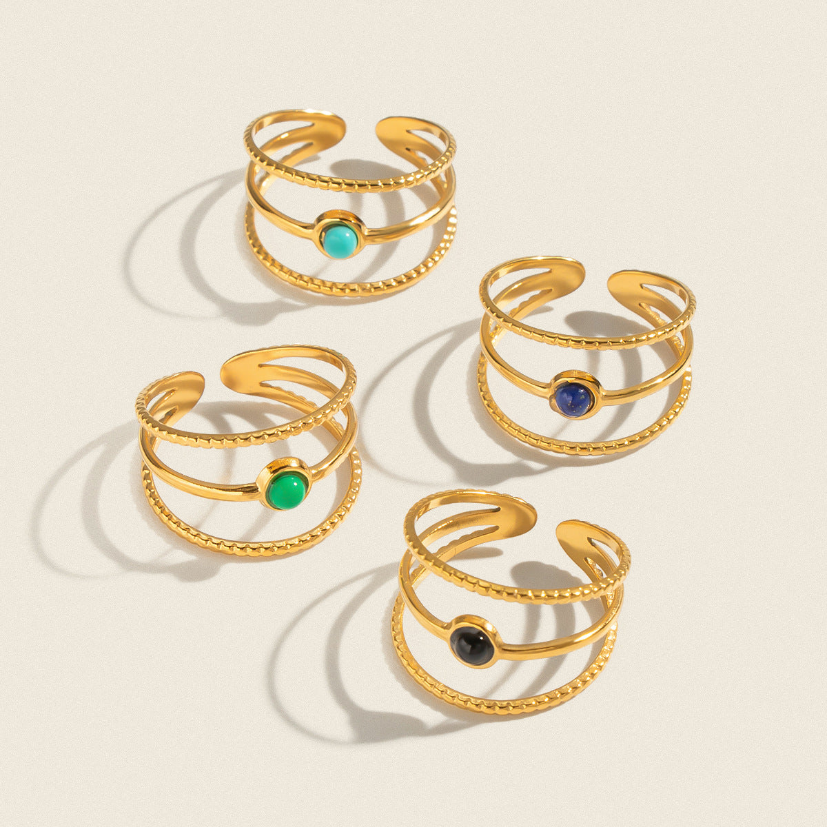 Wholesale Geometric Natural Stone Stainless Steel Open Ring Adjustable 18K Gold Plated Jewelry Accessory For Women Boutique Resale