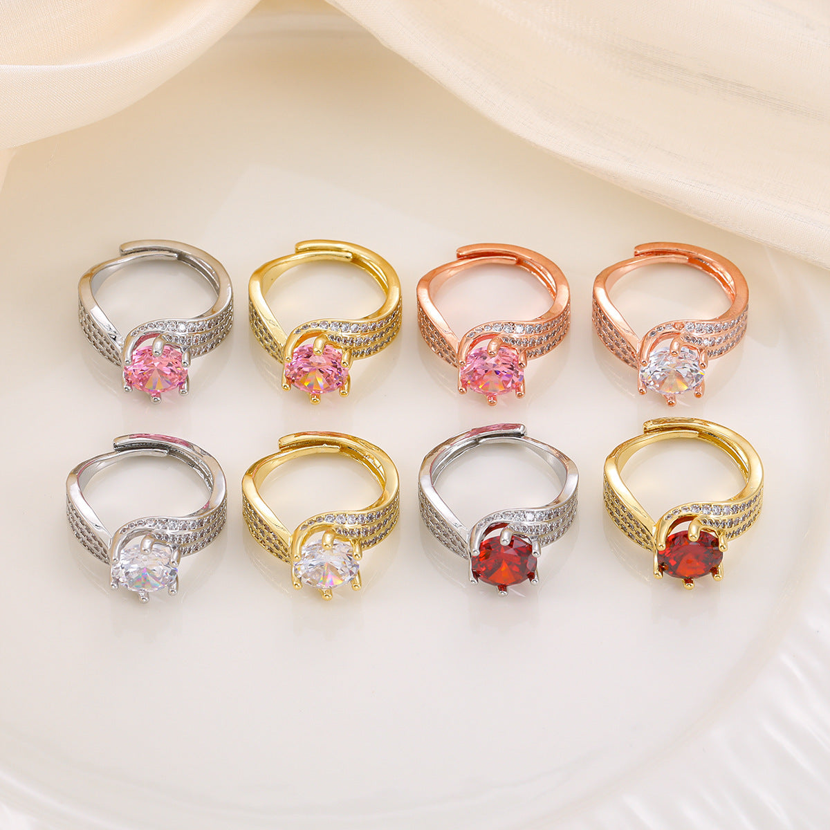 Wholesale Adjustable copper ring with zircon setting stylish and unique design