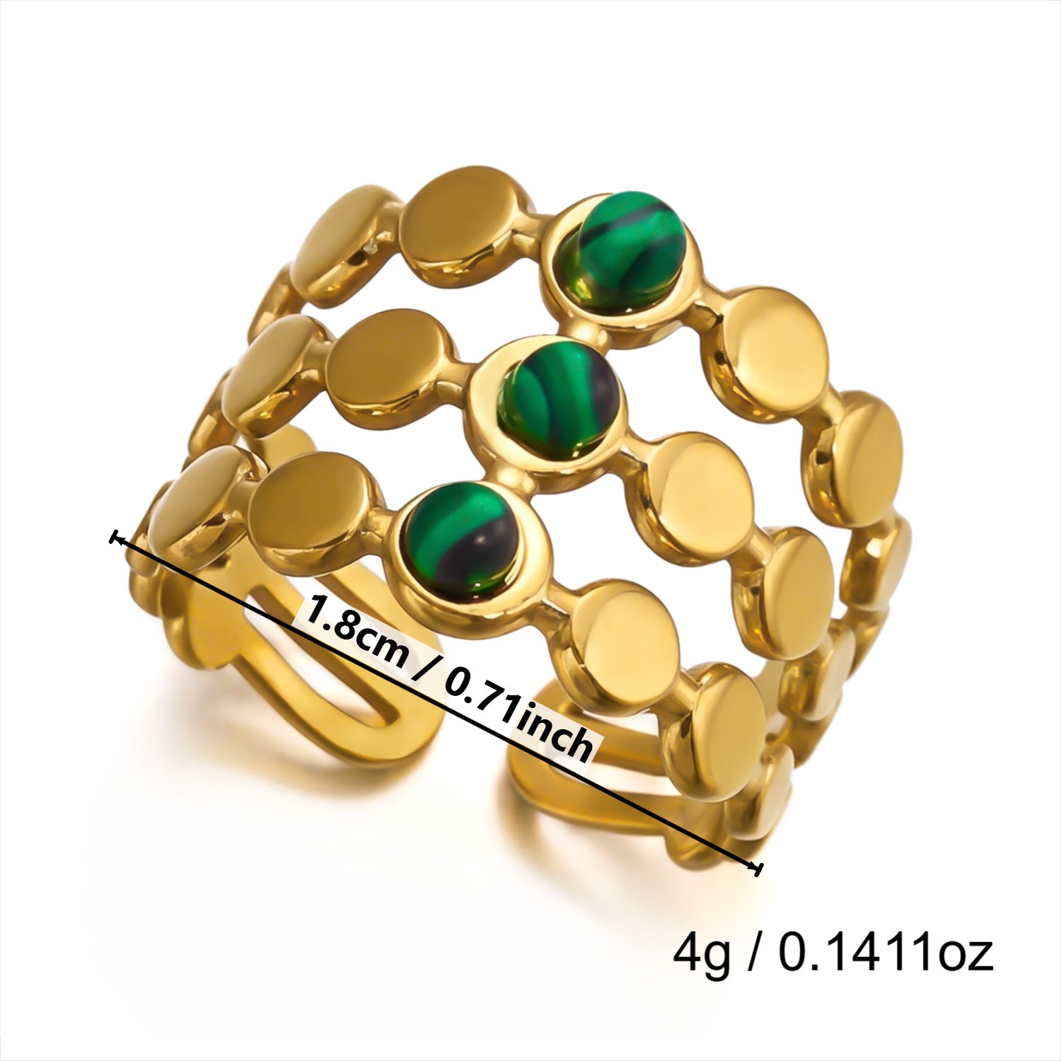 Wholesale 18k Gold Plated Stainless Steel Malachite Ring Vintage Stackable Jewelry Accessory