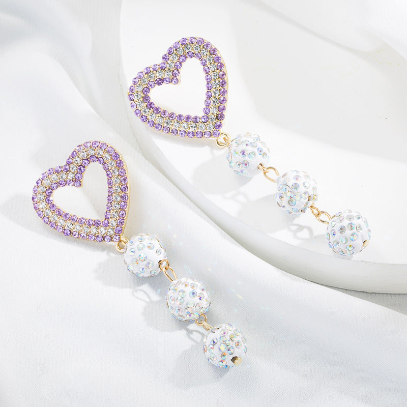 Wholesale Heart Shaped Colorful Small Ball Alloy Rhinestone Earrings ACC-ES-HM003