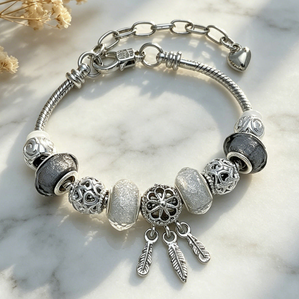 Wholesale Stainless Steel Sparkling Dreamcatcher Bead Bracelet Geometric Starry Design Women' s Fashion Accessory