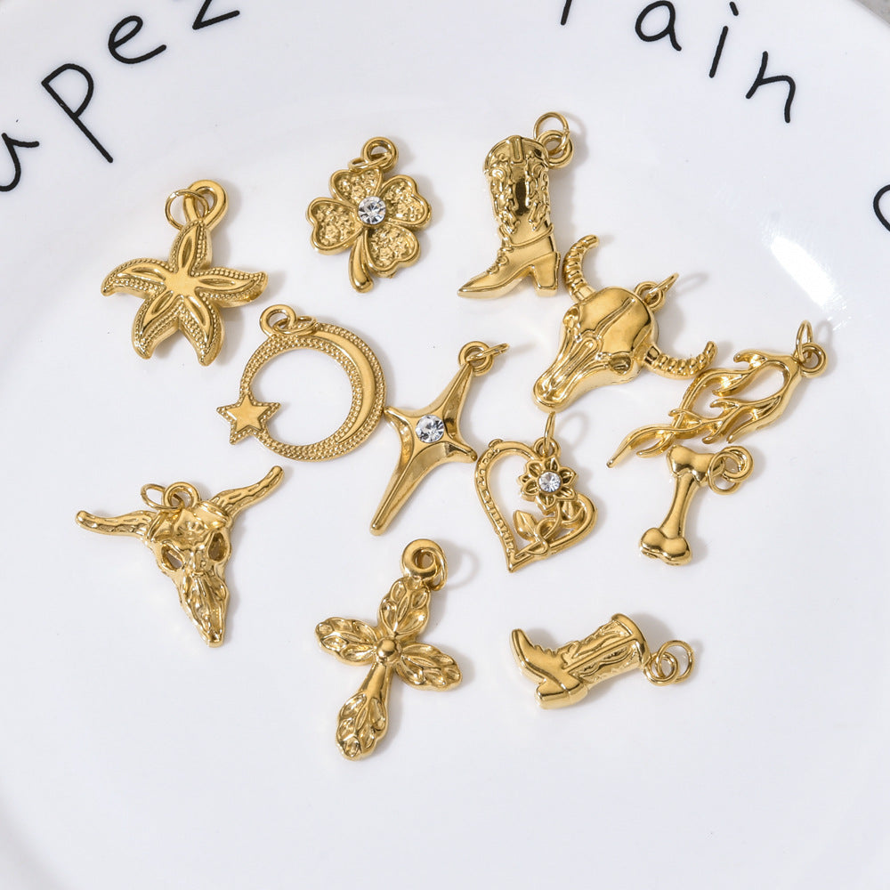 Wholesale  Stainless Steel Bull Head Horn Cross  Charms