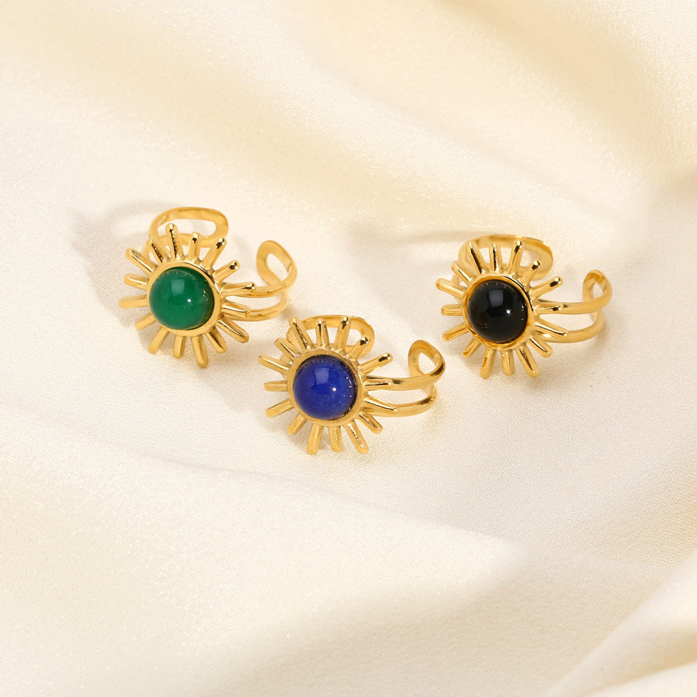 Wholesale Stylish Turquoise Vintage Ins Wind Open Ring Stainless Steel Women' s Jewelry Accessory Gift