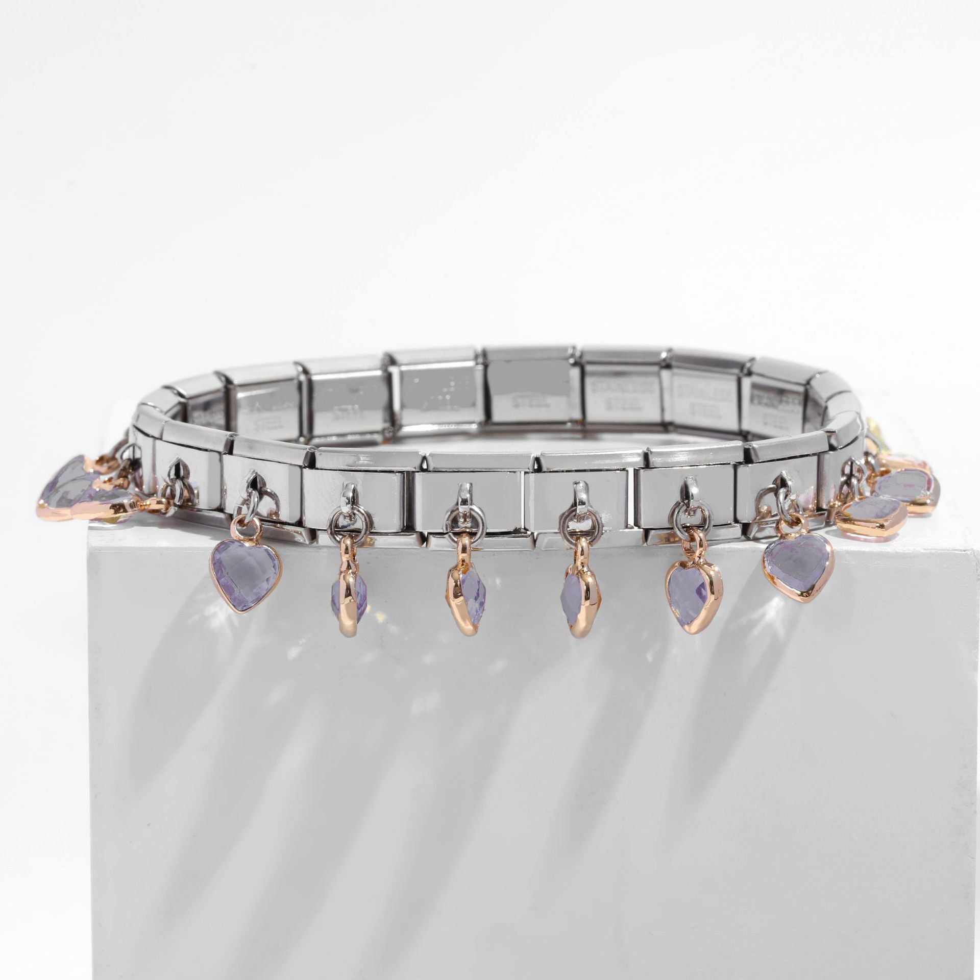 Wholesale Double Heart Gemstone Bracelet,  Stainless Steel Splicing Jewelry Accessory,  Chic Gift for Everyday Wear