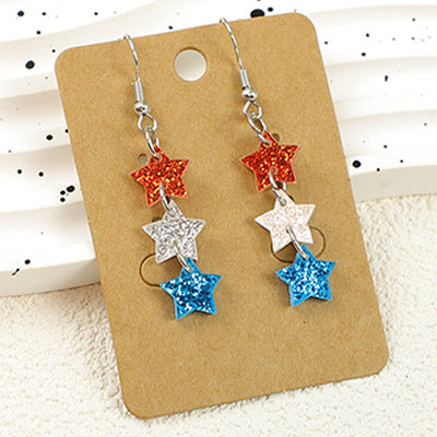 Wholesale  American Independence Day Multi-String Stitching Five-Pointed Star  Acrylic Earrings