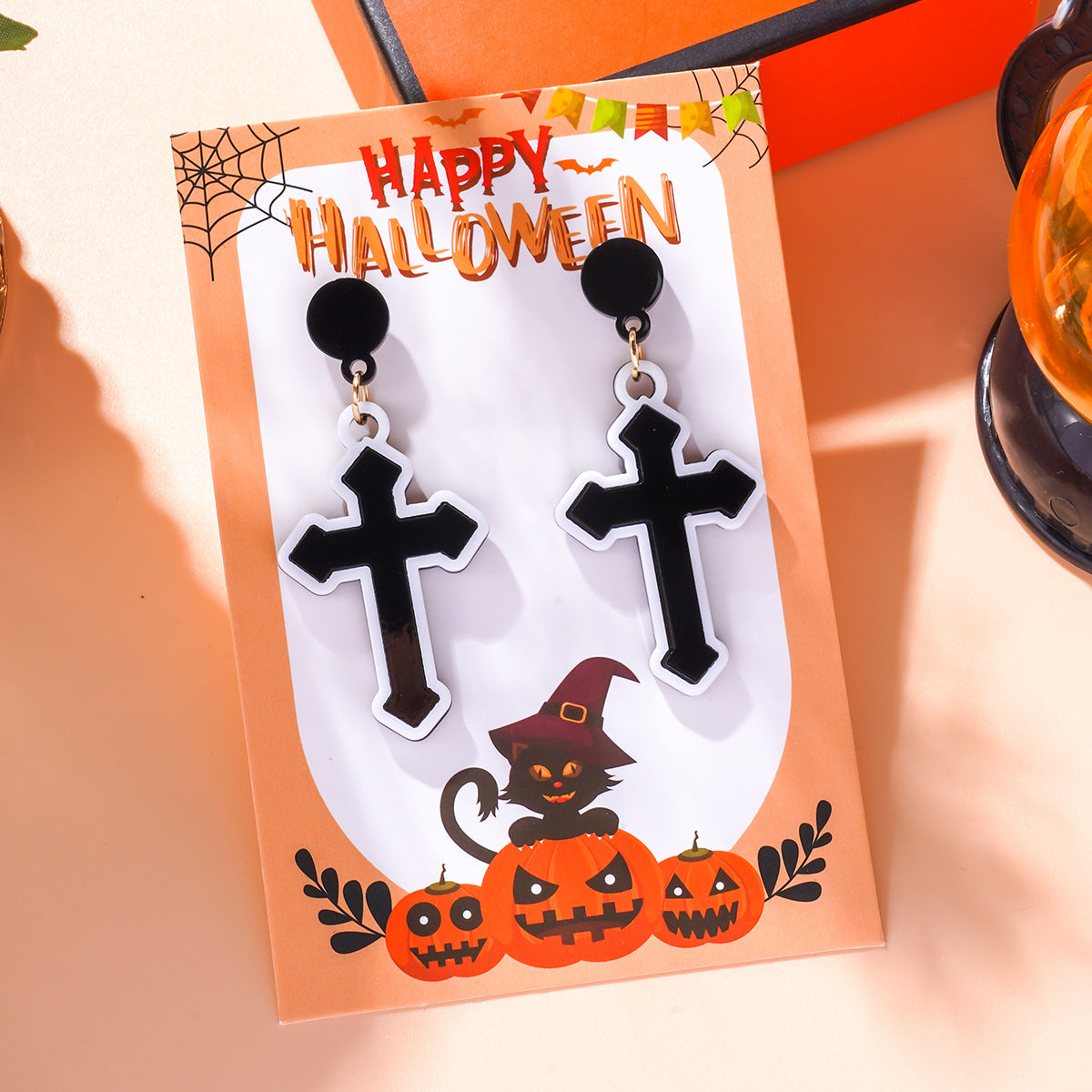Wholesale Gothic Halloween Cross Pendant  Acrylic Earrings ACC-ES-Ditong005