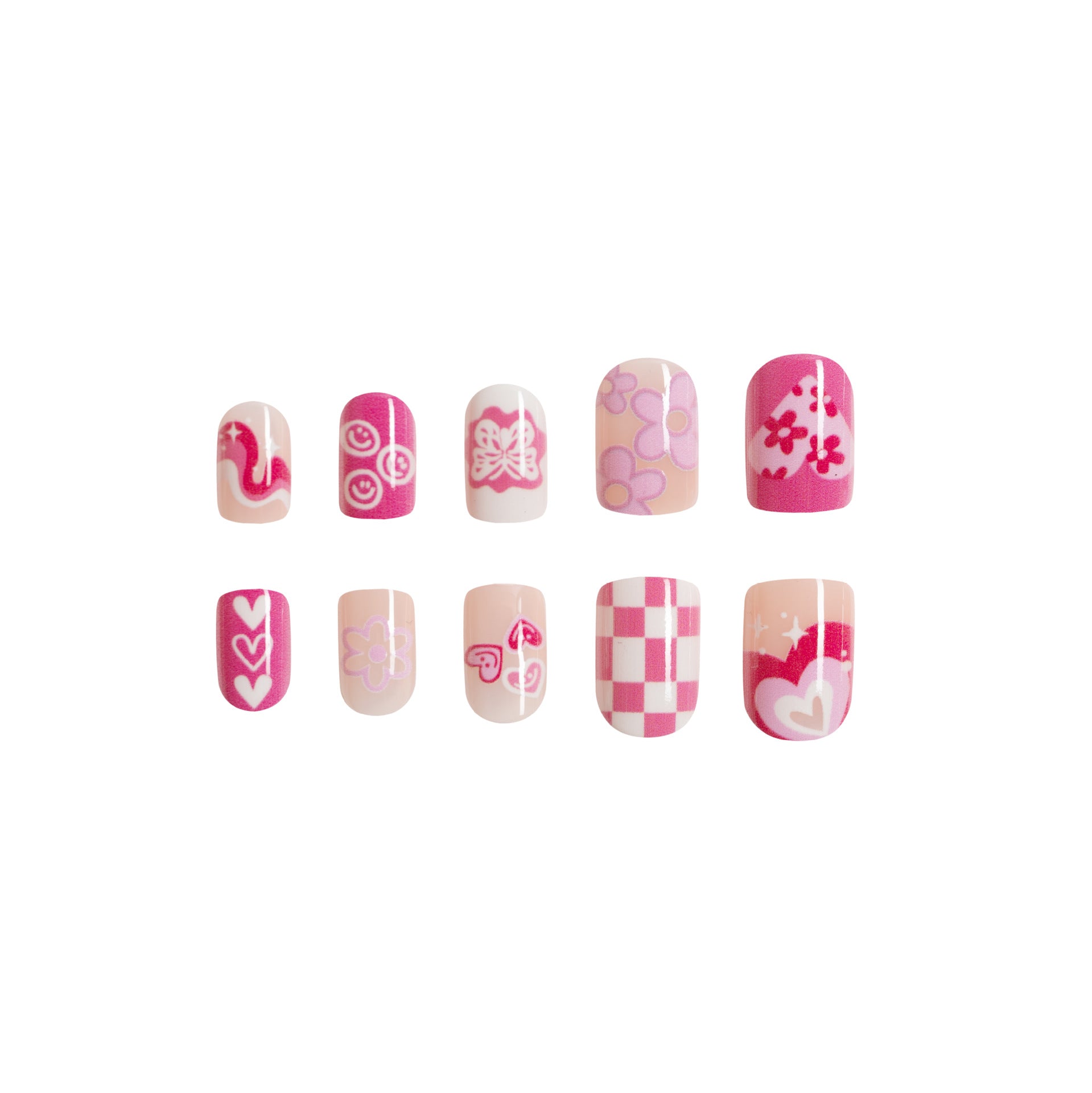 Wholesale 24 Pieces/box Nail Stickers Pink Plaid Flower Butterfly Love Manicure Press-on Nails Kits ACC-NS-GuaiXL005
