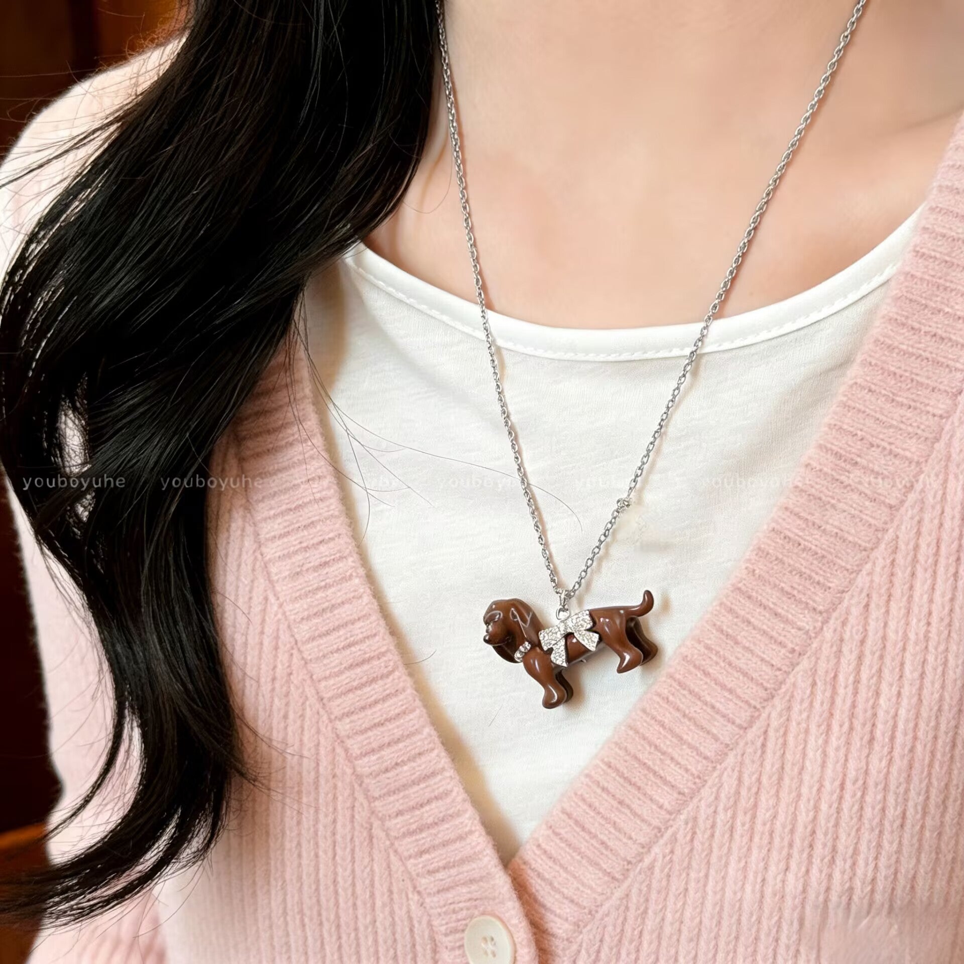 Wholesale Cute puppy bow necklace
