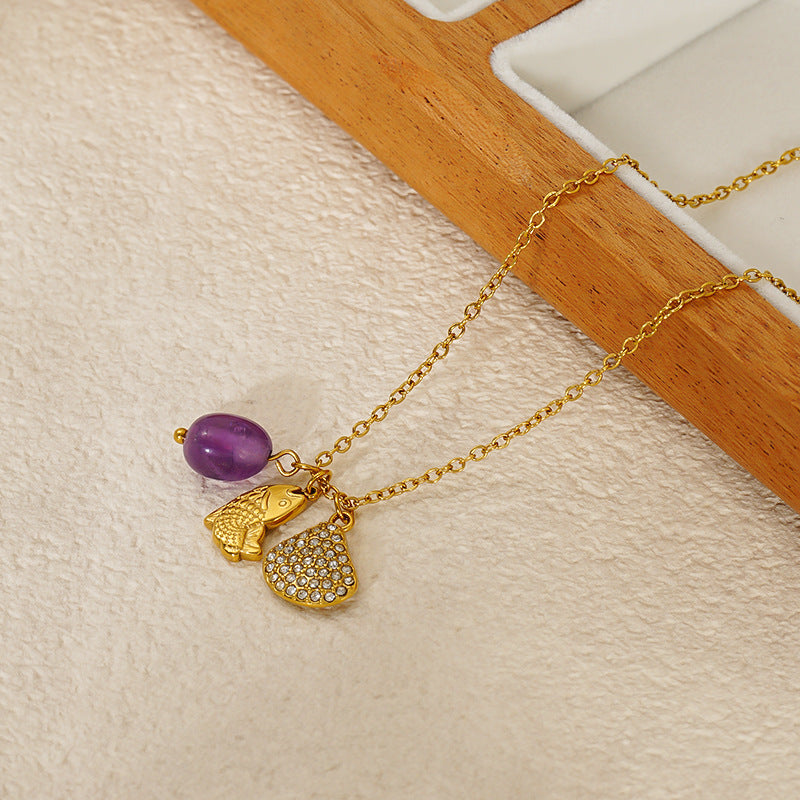 Wholesale Diamond Pearl Necklace Stainless Steel  Clavicle Chain