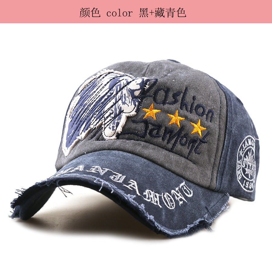 Wholesale Men' s Casual Vintage Baseball Cap,  Distressed Solid Black Gray with Letter Embroidery,  Outdoor Sun Hat