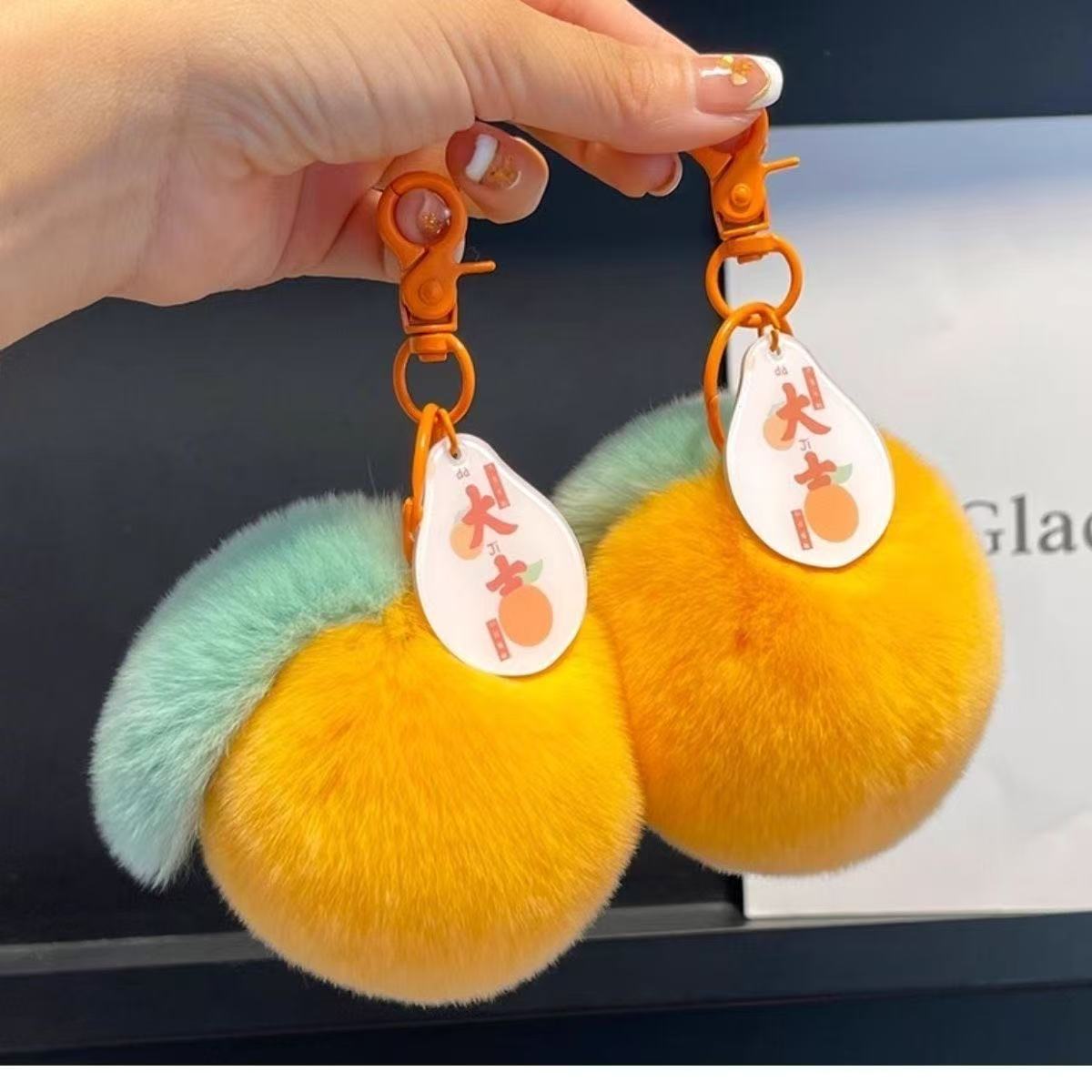 Wholesale National Trend Orange Plush Car Key Pendant Good Luck Gift Fashion Accessory