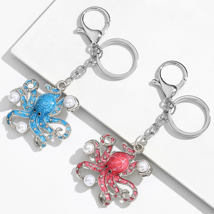 Wholesale Alloy Octopus Keychain Pendant with Imitation Pearl and Zircon - Cute Marine Life Accessory for Boutique Resale