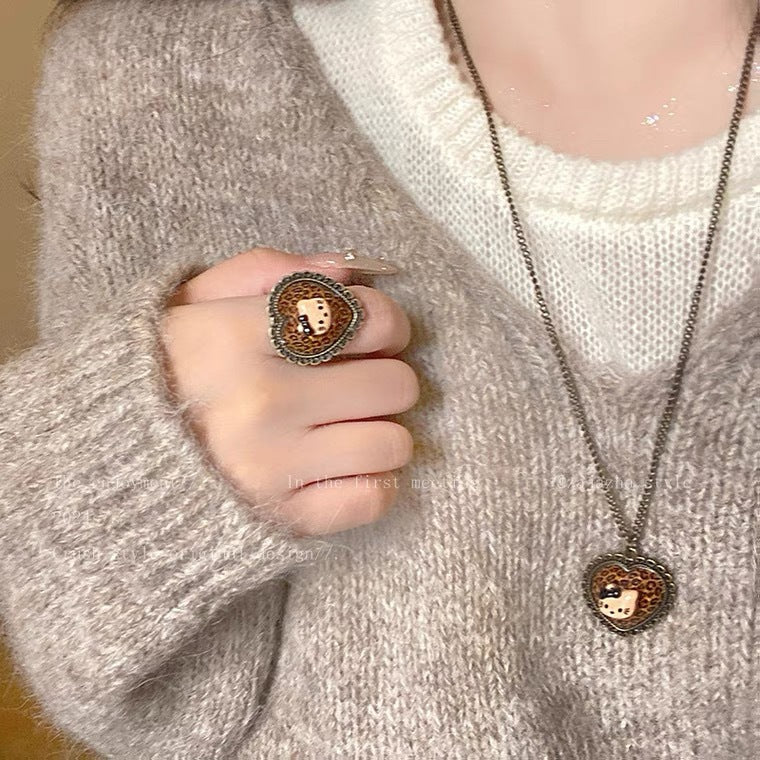 Wholesale Retro leopard print heart shape necklace