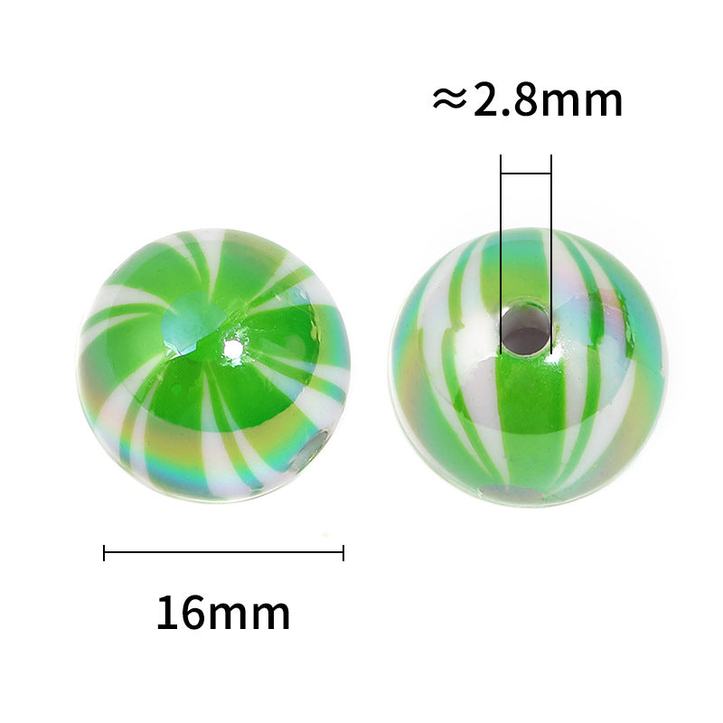 Wholesale 100pcs Christmas Color Stripes UV Electroplating Printing Watermelon Beads Diy Accessories ACC-BDS-BLG098
