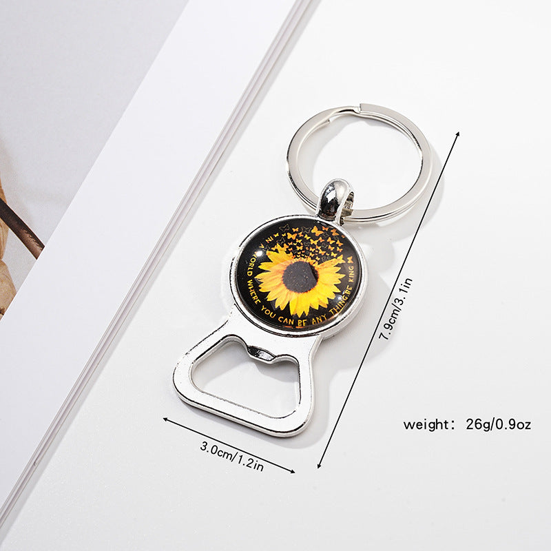 Wholesale Exquisite Sunflower Time Gem Key Ring Pendant Creative Bottle Opener Metal Car Key Ring Pendant ACC-KC-HuiWen005