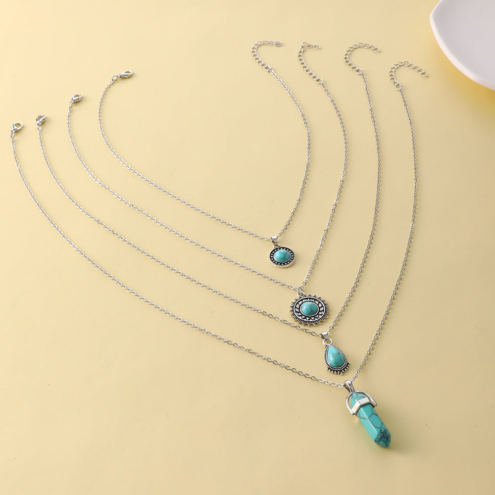 Wholesale Bohemian Turquoise 4-Layer Necklace Pendant Set Fashion Accessory Gift Boutique Resale