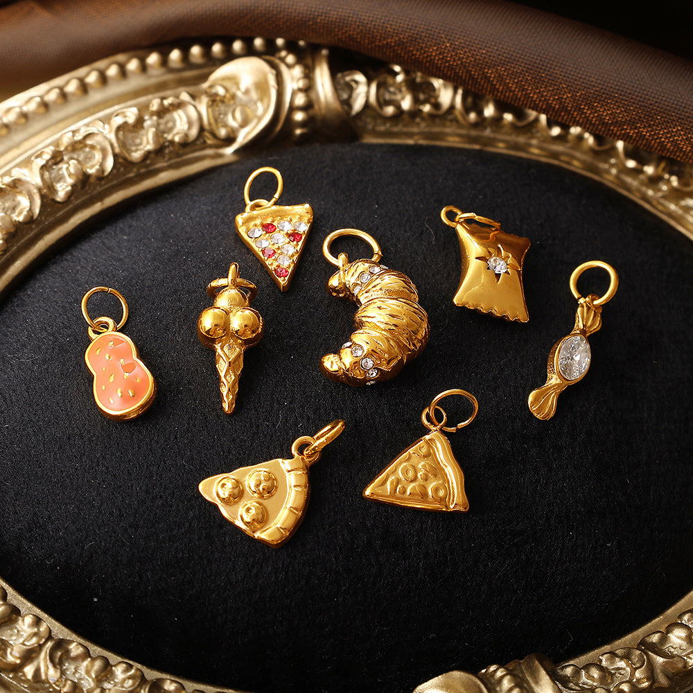 Wholesale  Food Series Ice Cream Donut Cake Titanium Steel Pendant DIY Necklace Bracelet Jewelry Accessories Cute
