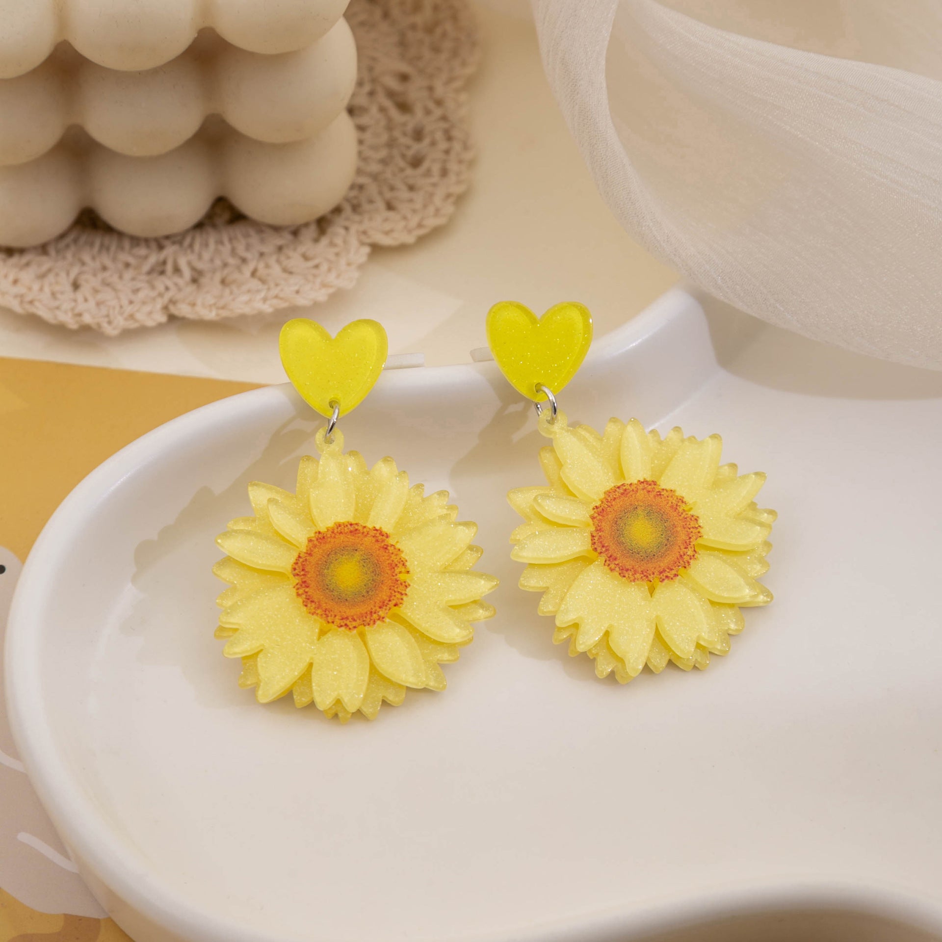 Boucles d'oreilles en gros tournesol acrylique