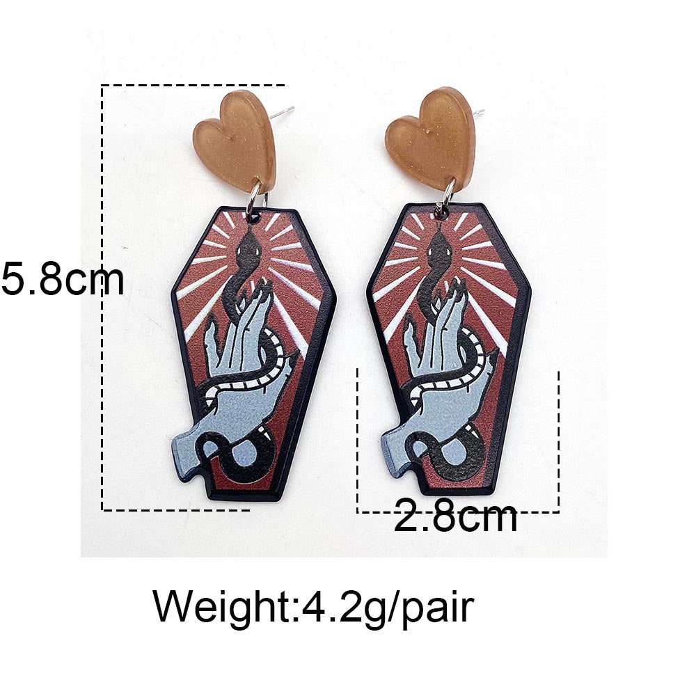 Wholesale  Graffiti Coffin Acrylic Earrings Spider Rose Big Earrings Halloween Earrings