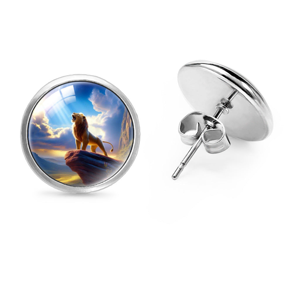 Wholesale Anime Lion Gem Round Stud Earrings
