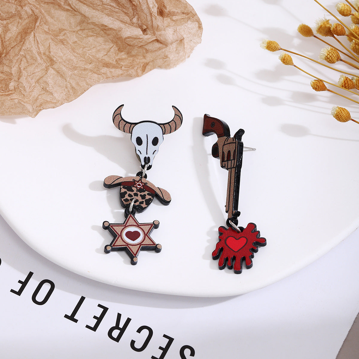 Wholesale Creative Cartoon Western Cowboy Guitar Acrylic Earrings