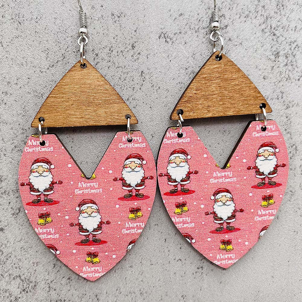Wholesale Christmas Elk Gnome Dwarf Splicing Wooden Earrings