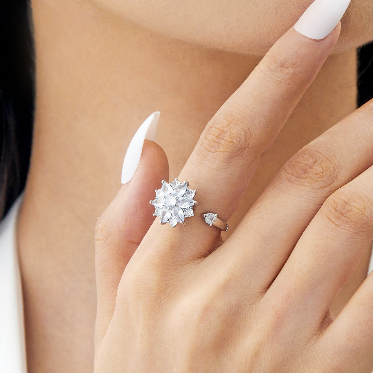 Wholesale decompression rotatable windmill flower inlaid zircon open adjustable ring