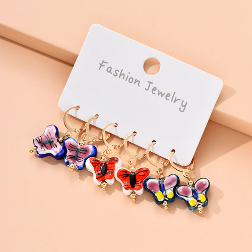 Wholesale Blue and White Porcelain Stainless Steel Colored Enamel Oil Earrings