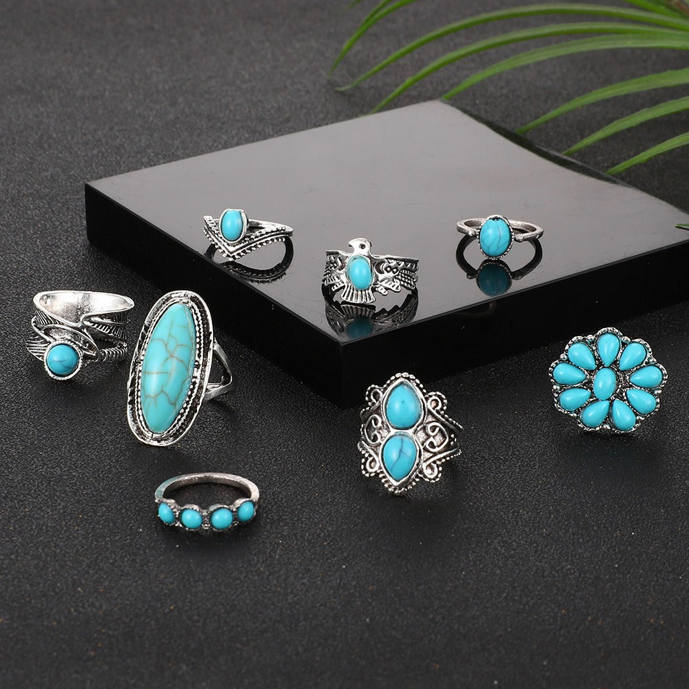 Wholesale  Retro-Style Owl Feather Leaf Turquoise Set