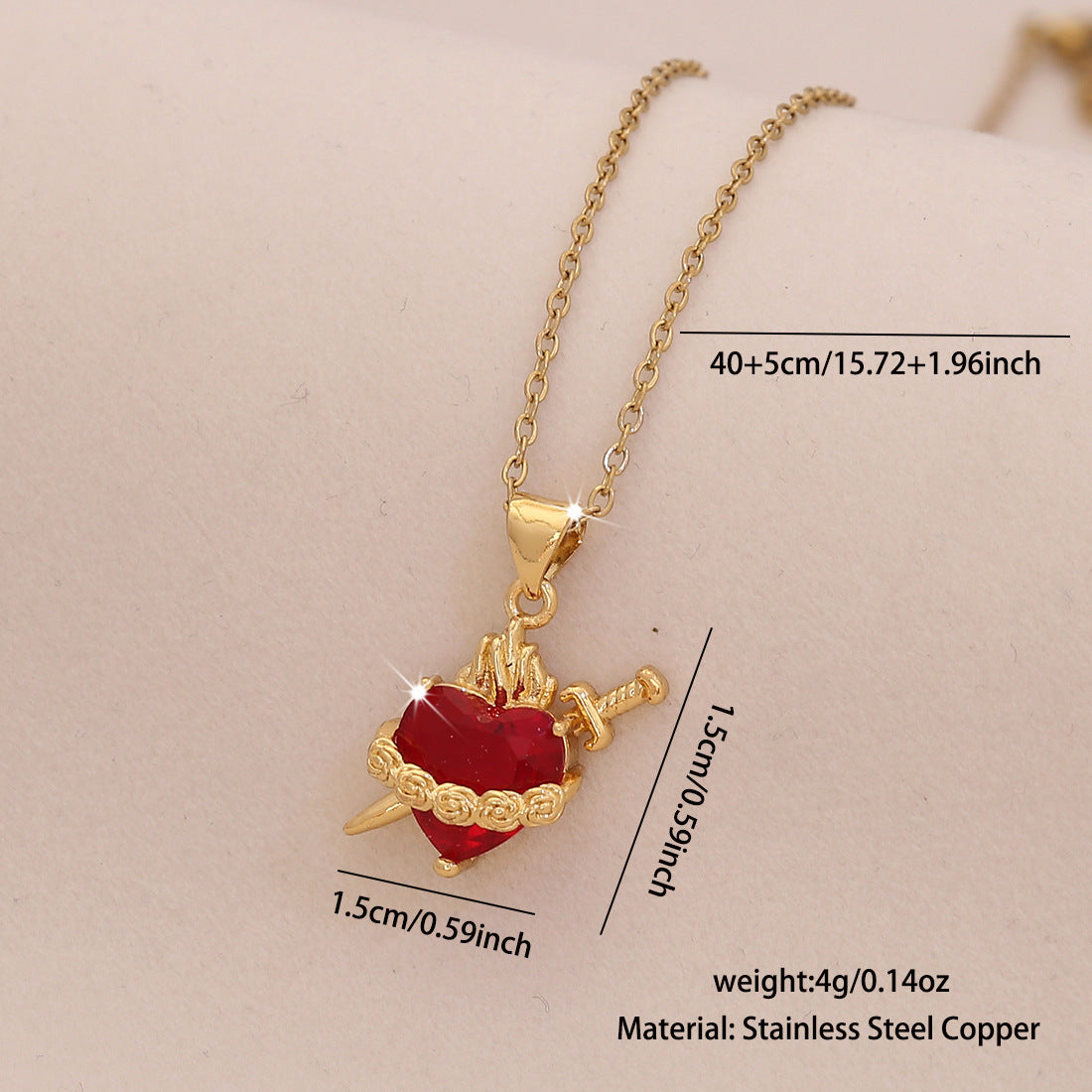 Wholesale Red Heart Light Luxury Stainless Steel Clavicle Necklace