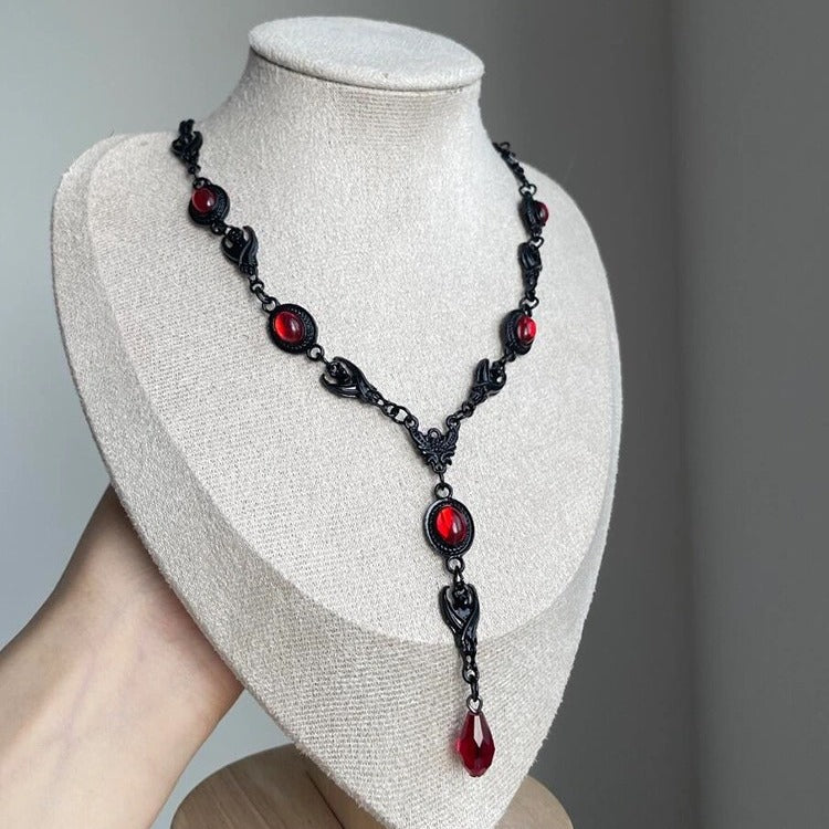 Wholesale black and red contrast punk water drop necklace