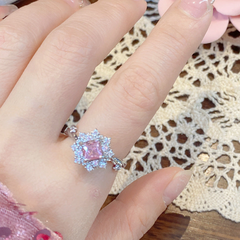 Wholesale Luminous Pink Gemstone Ring 18K Gold Plated Sweet Ring Adjustable Rings ACC-RS-GeLeisi001