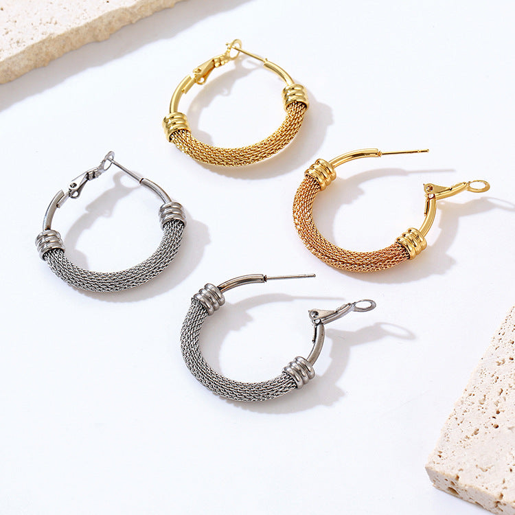 Wholesale Stainless Steel Gold-Tone Mesh Chain Twist Earrings for Everyday Wear