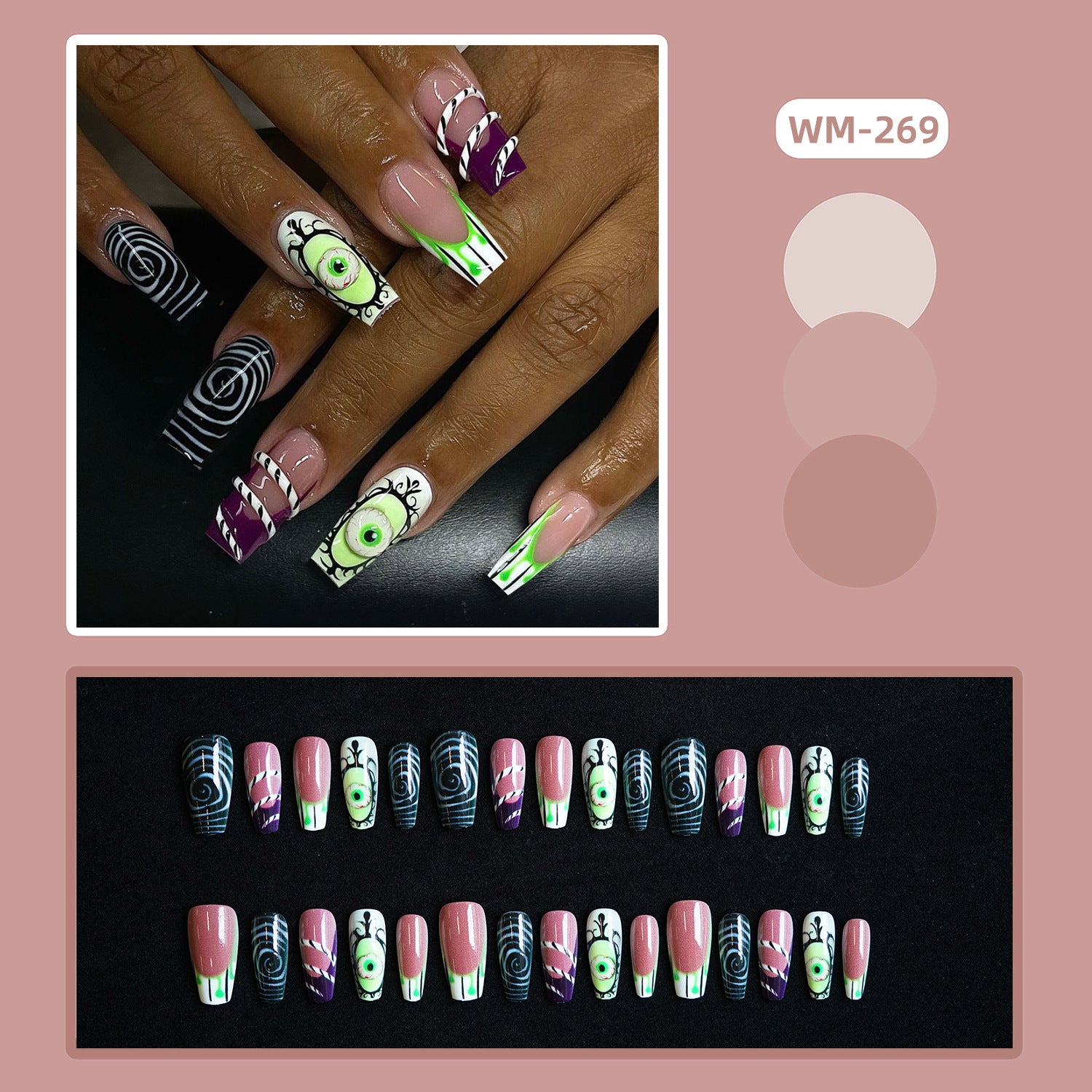 Wholesale 24 Pieces/ box  Green Eyes Swirl Nails Kits Nail Stickers