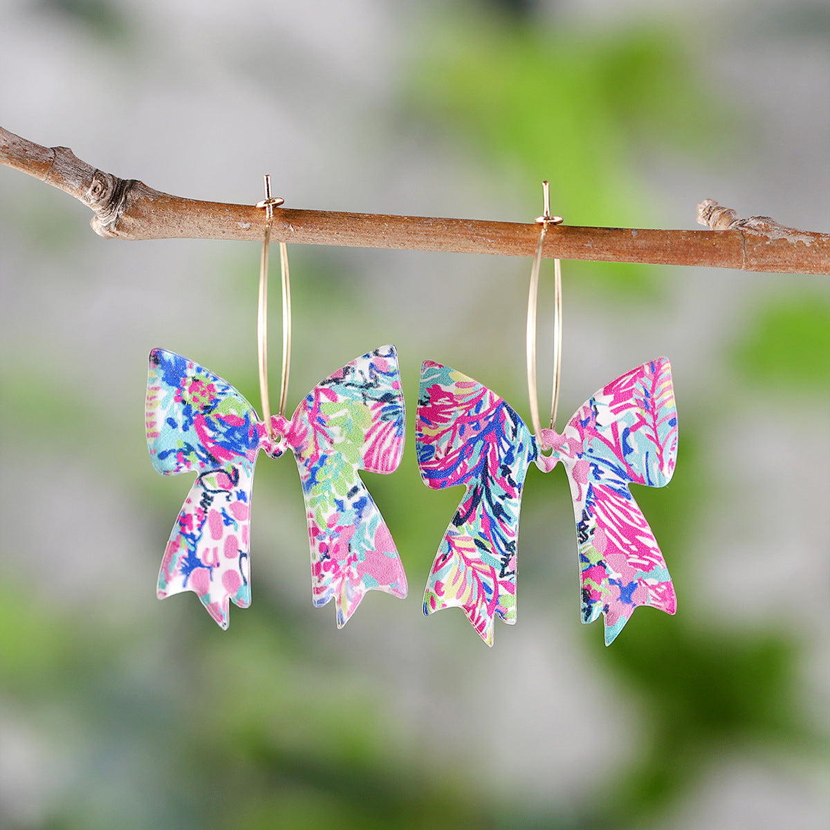 Wholesale Colored Leaves Flowers Bohemian Bow Pendant Earrings