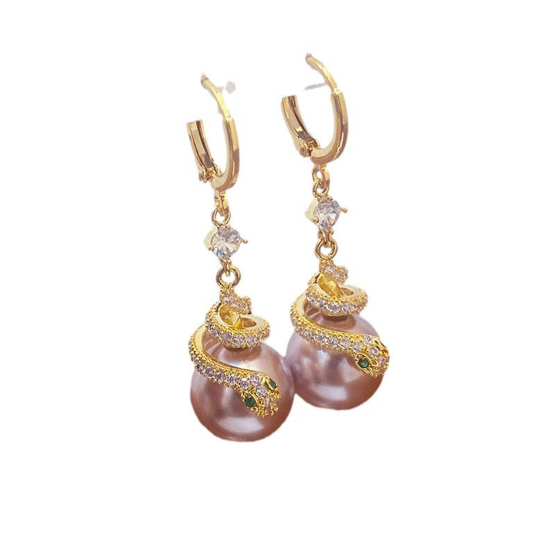 Wholesale Purple Pearl Snake Light Luxury Earrings