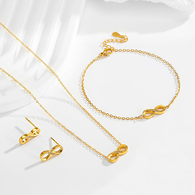 Wholesale Titanium steel inlaid zircon infinity symbol necklace earrings and bracelet set