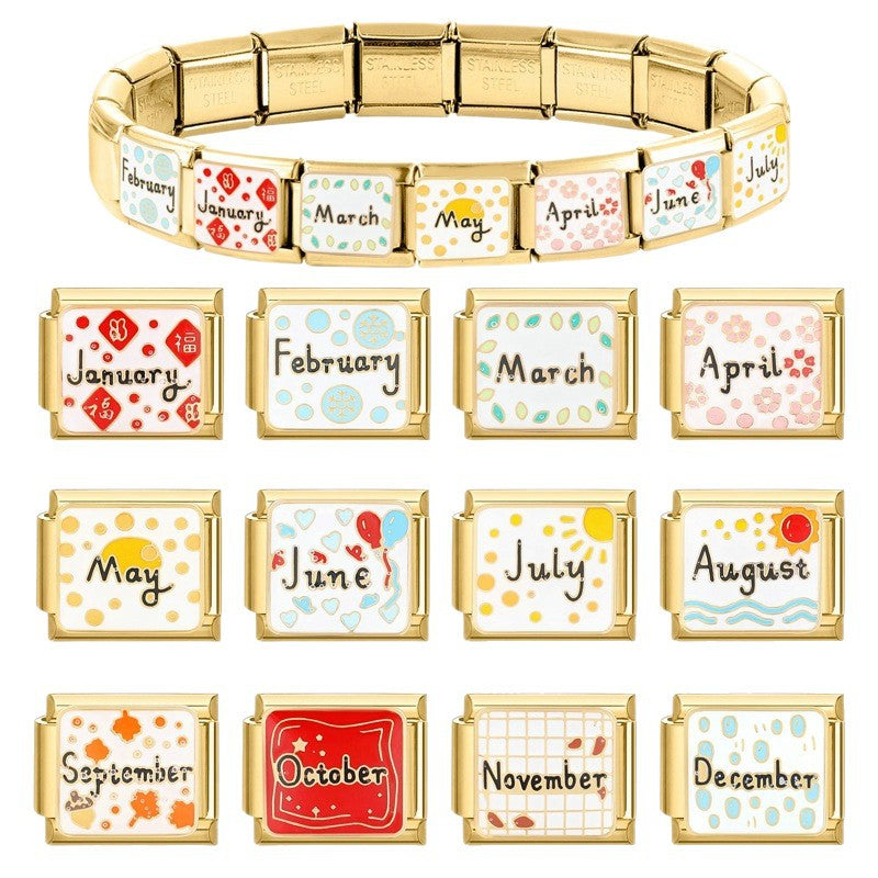 Wholesale 9mm Italian Charm Starter Bracelets DIY Month Stainless Steel Composable Bracelet