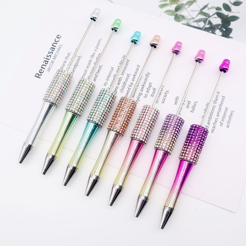 Wholesale Beadable Pens Colorful Rhinestone Beaded Pen AB Color Diamond Gradient UV Plating Pen ACC-PN-CY006