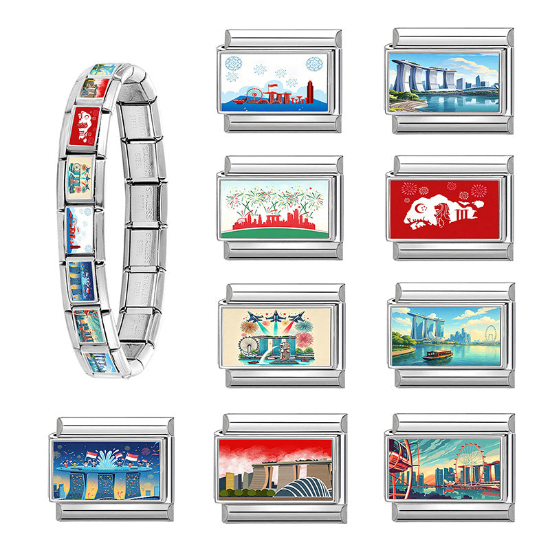 Wholesale Stainless Steel DIY Bracelet Modules Cartoon Cityscape Design Fashion Jewelry Accessory