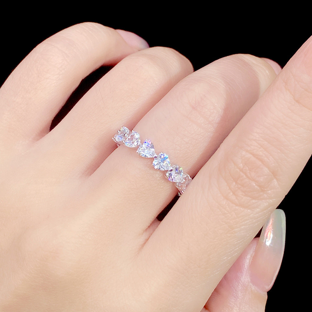 Wholesale S925 Sterling Silver Love Full Diamond Heart-shaped Row Ring