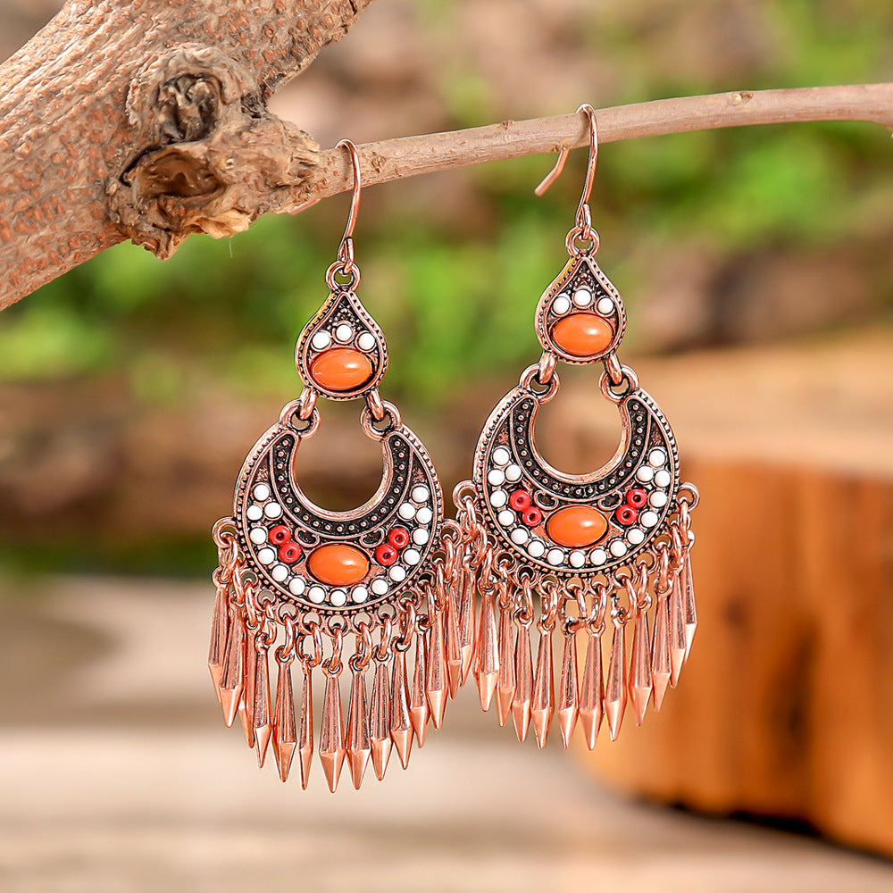 Wholesale Ethnic Style Colorful Tassel Earrings Zinc Alloy Fashion Accessory