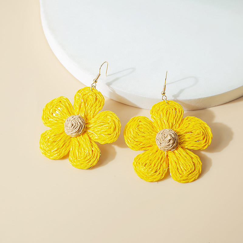 Wholesale Hand-woven Raffia Exaggerated Flower Earrings ACC-ES-MDD019